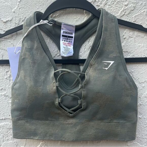 GYMSHARK Sports Bra Women Small Adapt Camo Seamless Unit Green Chalk Green - Picture 3 of 8